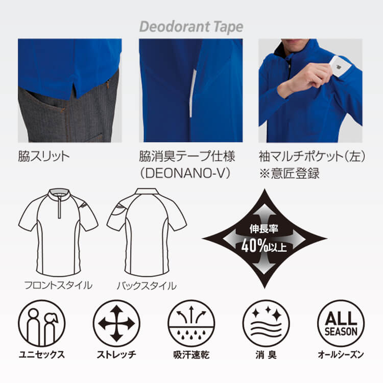 動きやすさ重視のジップアップ作業シャツ｜吸汗速乾・ストレッチで快適