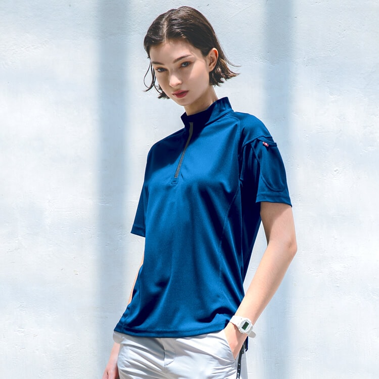 男女兼用の半袖ジップアップポロシャツ 作業服バートル｜吸汗速乾・ストレッチ素材使用