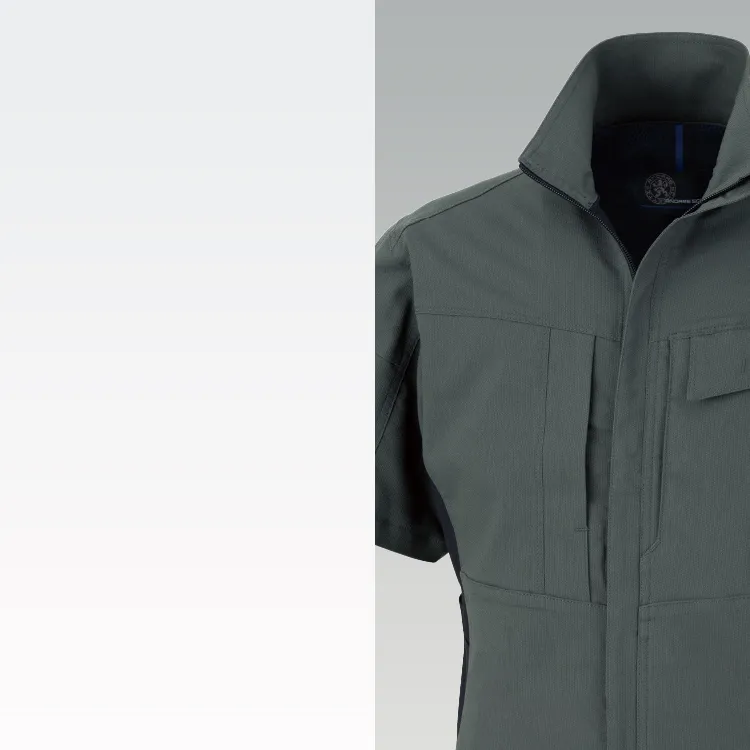 再生PET素材ボトルテックとライトフィックスストレッチを採用したエコ作業服。