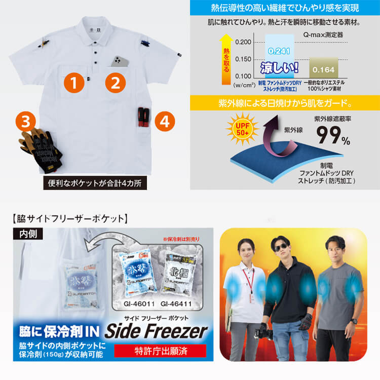 介護ユニフォーム ケアウェア 夏服 ポロシャツ コーコス AG3187｜接触冷感・暑さ対策で選ばれる高機能冷却ユニフォーム 男女兼用 eユニフォーム