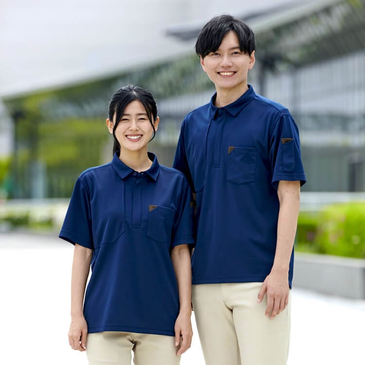 作業服半袖ポロシャツ｜汗染み防止素材・夏の現場作業に対応・清潔感を 