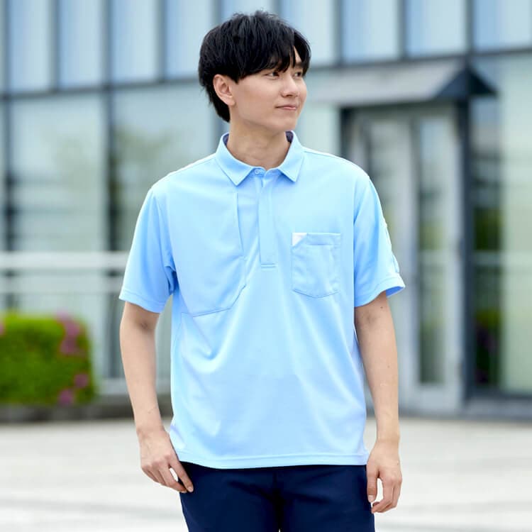 作業服半袖ポロシャツ｜汗染み防止素材・夏の現場作業に対応・清潔感を 
