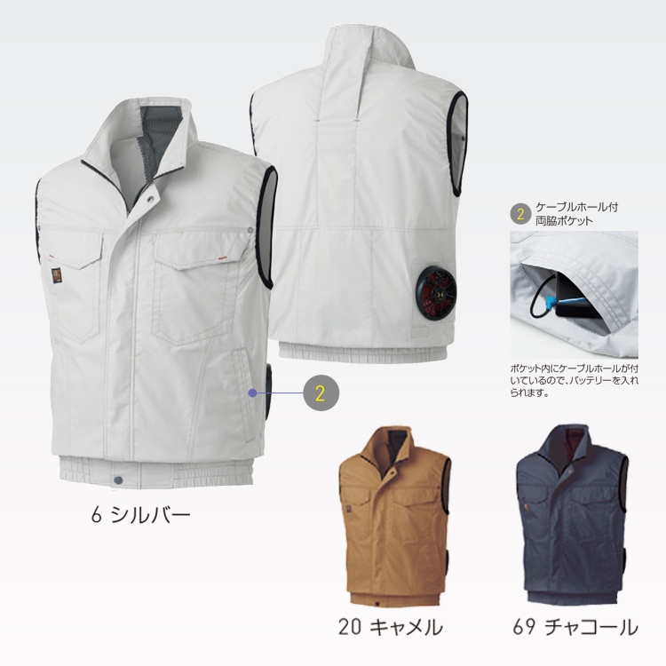 ファン付きベスト｜綿100％素材・空調風神服フルセット・保冷剤用