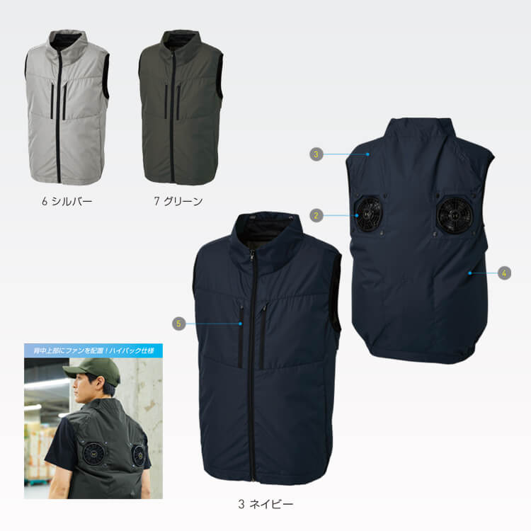 ハイバックファン 空調風神服｜ベスト・背中ファン・ファン付き用