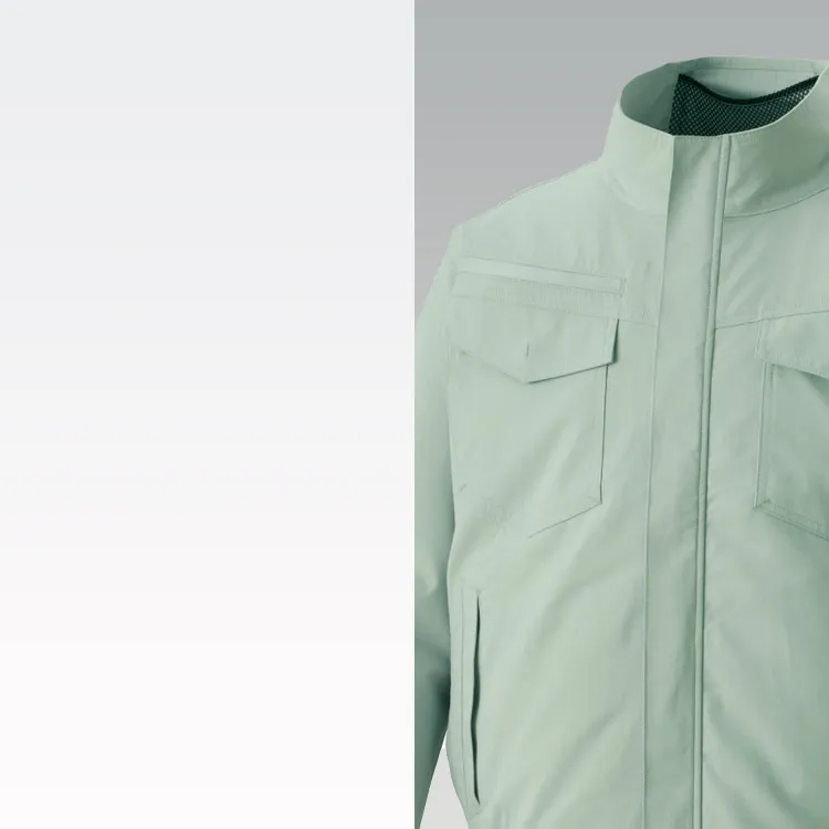 難燃性と制電性を備えたブレバノプラス素材を採用した空調風神服ブルゾン。