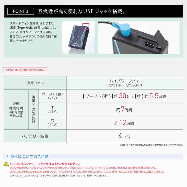 バッテリー空調風神服24V