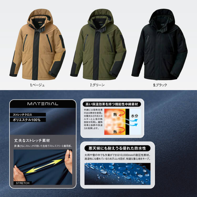 防寒着－現場作業服・撥水性能・雨を弾く防水防寒ジャケット作業服