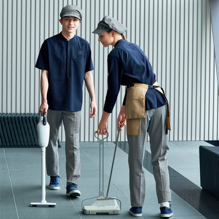 ホテル清掃制服パンツ－男女兼用・グレンチェック柄・ストレッチ素材の