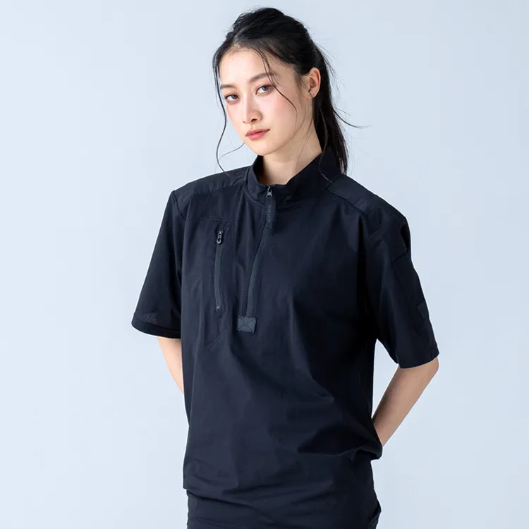作業着 ハーフジップ半袖シャツ】男女兼用「超高通気×消臭×冷感」夏服