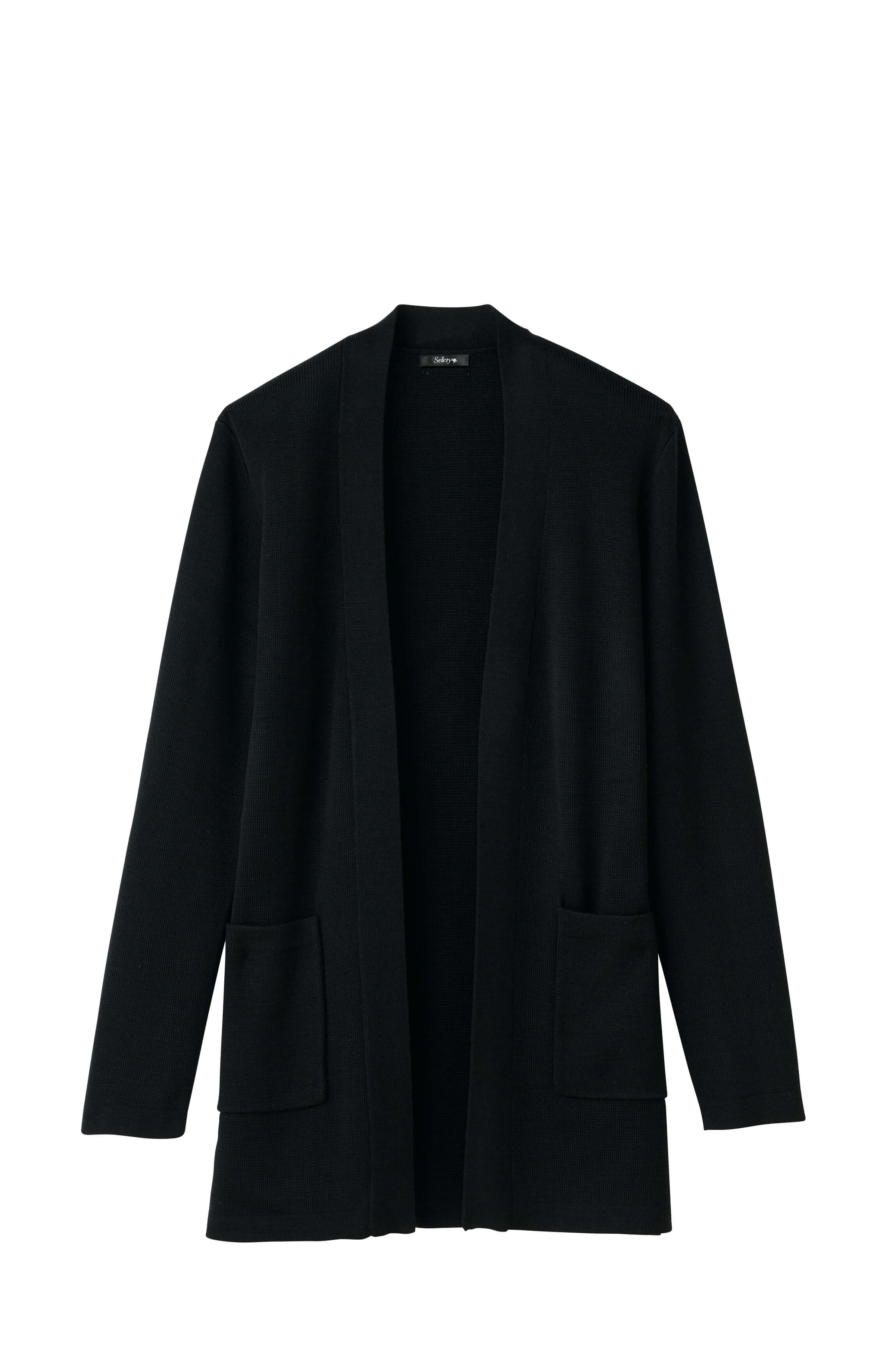 インヴェル　INVEL ロング丈 長袖 カーディガン 黒 事務服カーディガン ロング丈｜セロリー5140・おしゃれな店舗制服 防寒