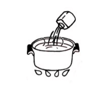 スープを鍋に入れる様子のイラスト
