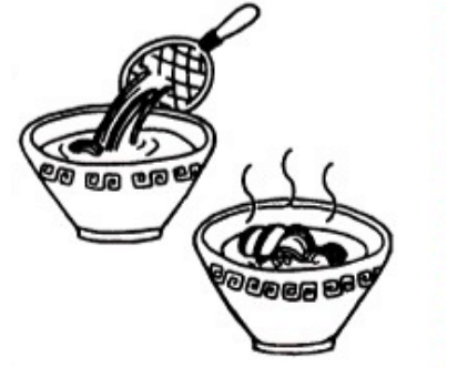 スープを鍋に入れる様子のイラスト