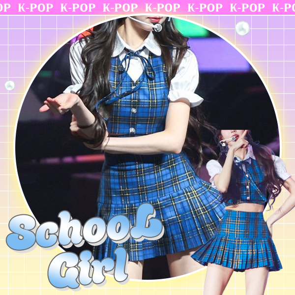 K-POP衣装PICKUPITEMアイドルブルーチェック制服風スカートセット