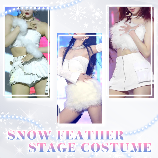 K-POP衣装PICKUPITEMアイドルホワイトファーフェザースカートセット