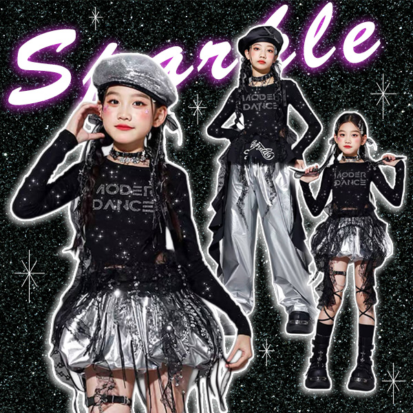 スカート衣装PICKUPITEMブラックラメシルバー長袖スカートセット