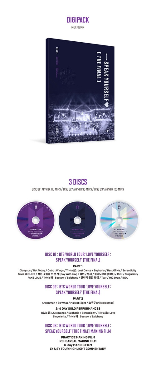 韓国音楽 防弾少年団 (BTS) WORLD TOUR 'LOVE YOURSELF : SPEAK YOURSELF' [THE FINAL]  Blu-ray (3DISC+フォトブック56P+ポストカードブック14P+ハードフォトスタンド1種)-韓流ショップ
