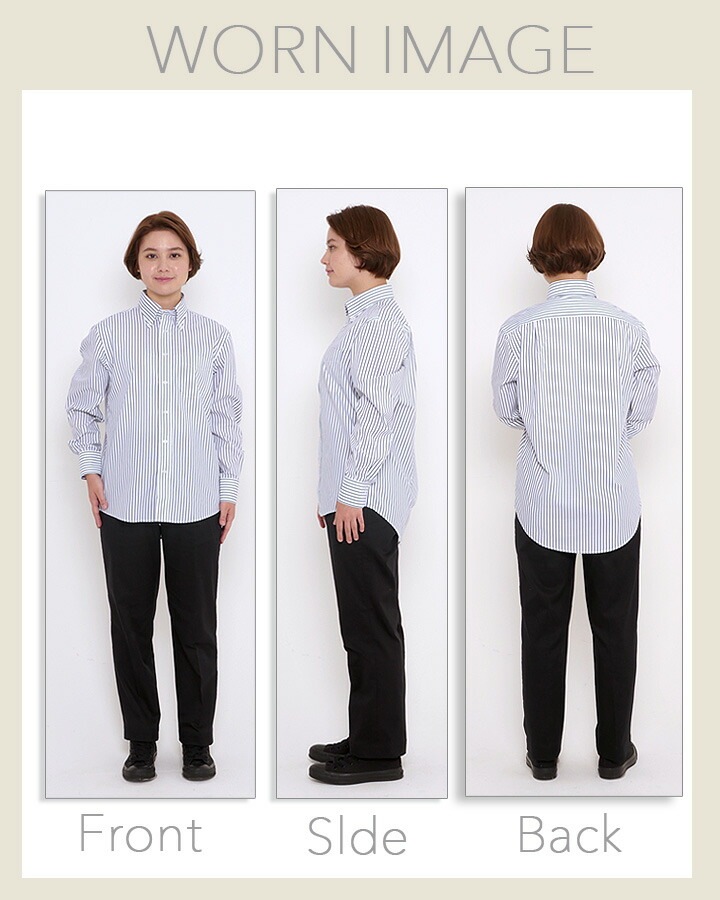 ストライプシャツ 長袖 男女兼用 FACEMIX fb4508u サービス 制服 飲食