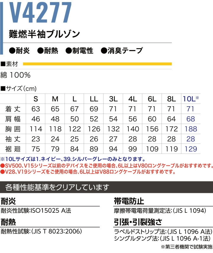 即日発送】HOOH 快適ウェア 難燃シリーズ 半袖ブルゾン V4277 バック