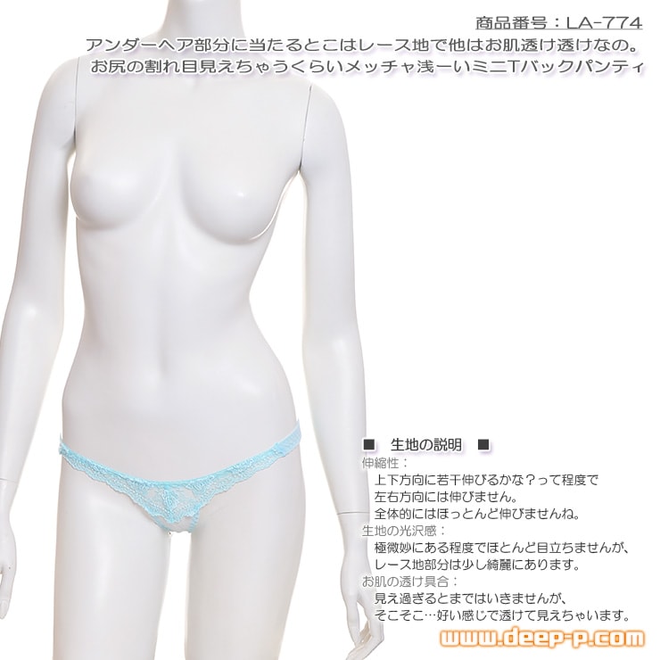 小さくってお肌スケスケ お尻の割れ目見えちゃうぅミニＴバックパンティー 花柄レースシースルー 水色 ラポーム