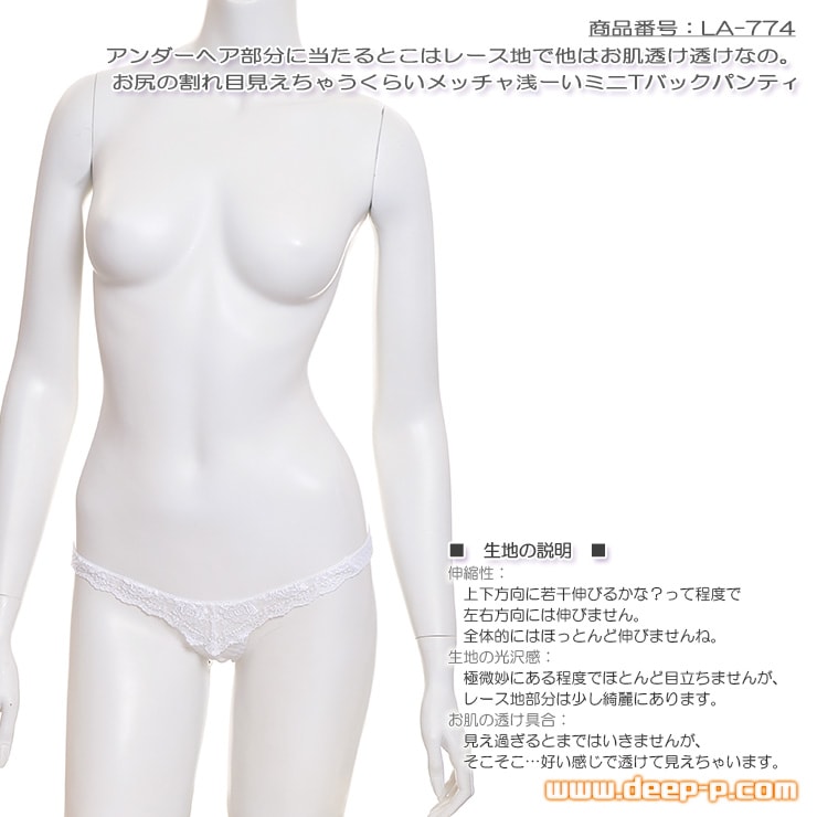 小さくってお肌スケスケ お尻の割れ目見えちゃうぅミニＴバックパンティー 花柄レースシースルー 白色 ラポーム