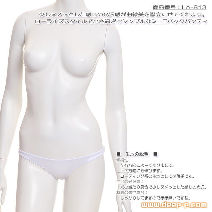 小さ過ぎずかなり普通シンプルな感じ ローライズミニＴバックパンティー ヌメっとした光沢K2S 白色 ラポーム