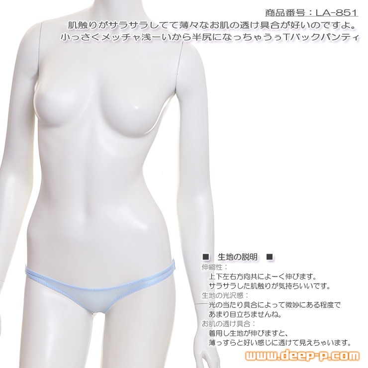 薄々な透け具合がイイ 小っちゃくメッチャ浅ーい半尻Ｔバックパンティー サラサラ薄々伸び伸び 薄い水色 ラポーム