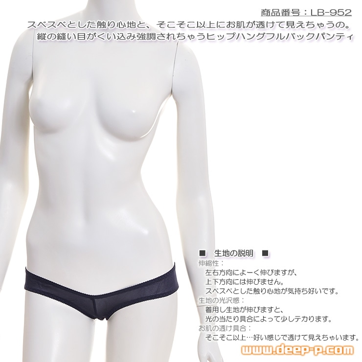 お肌透け透け、触り心地すべすべ、アソコくい込み ヒップハングフルバックパンティ NHK生地 黒色 ラポーム