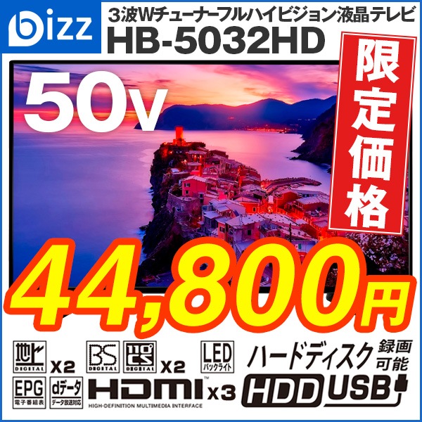 bizz 50インチ液晶テレビ 外付けHDD録画対応 HB-503HD