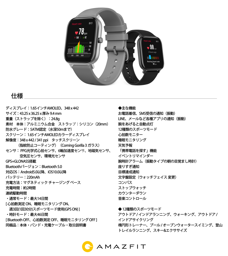 Amazfit GTS ブラック グローバルバージョンスマートウォッチ Huami