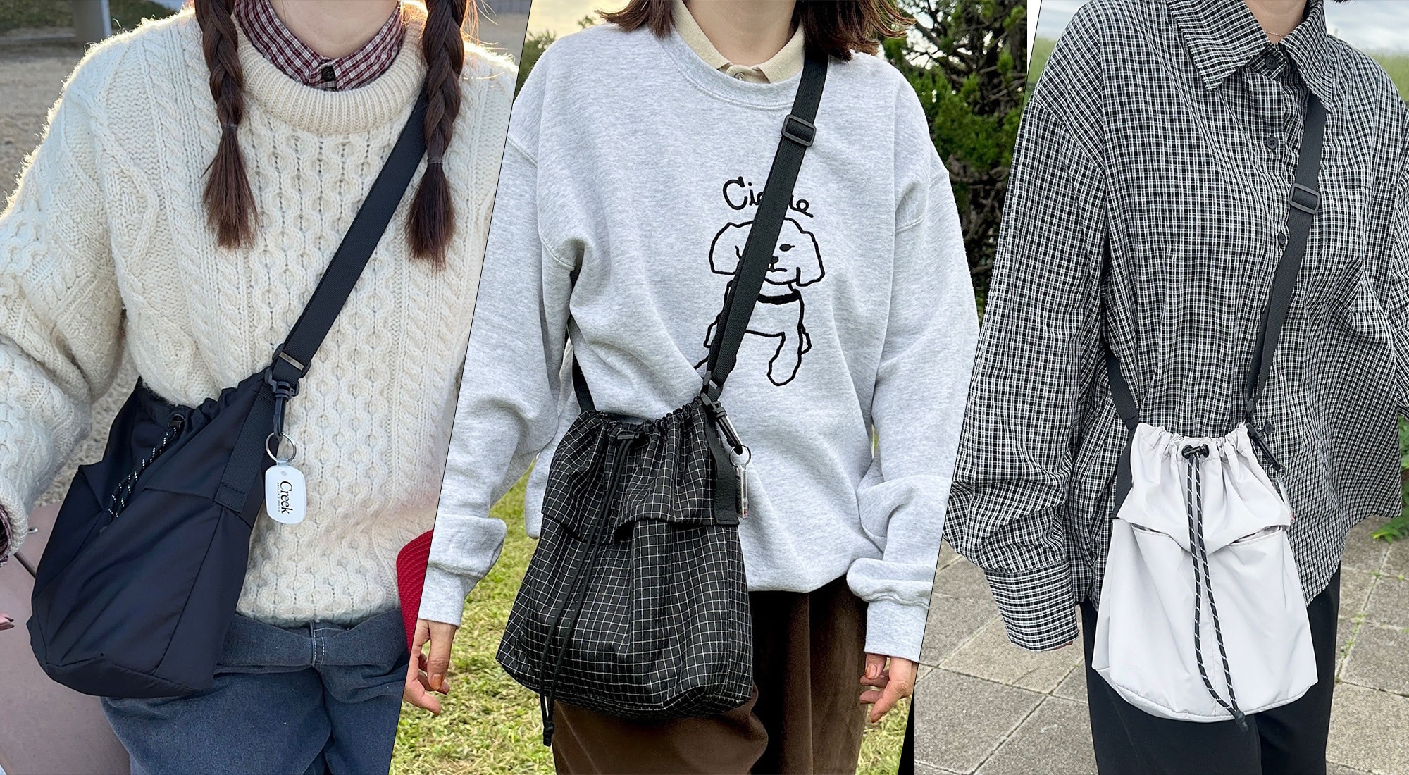 ブラックチェックとグレーのショルダーバッグ画像