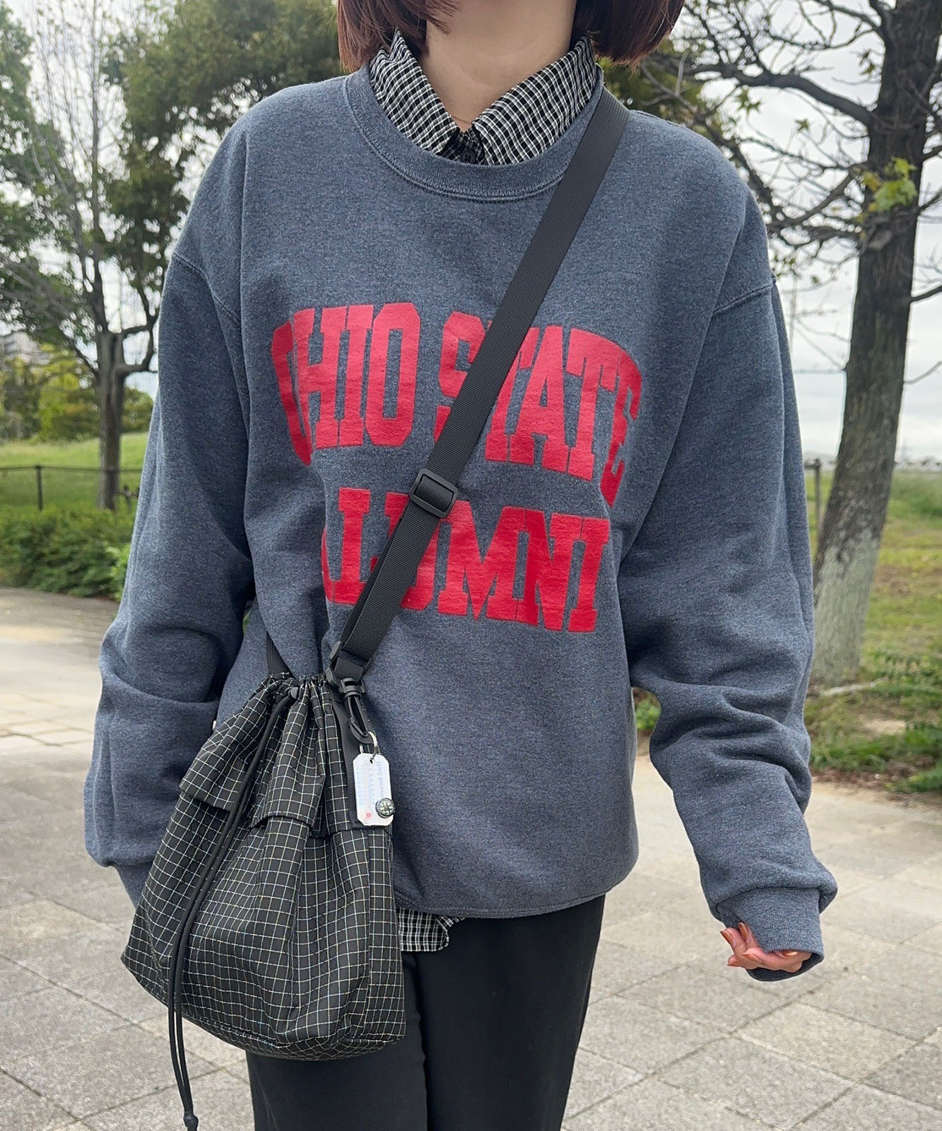 ブラックチェックショルダーバッグ画像