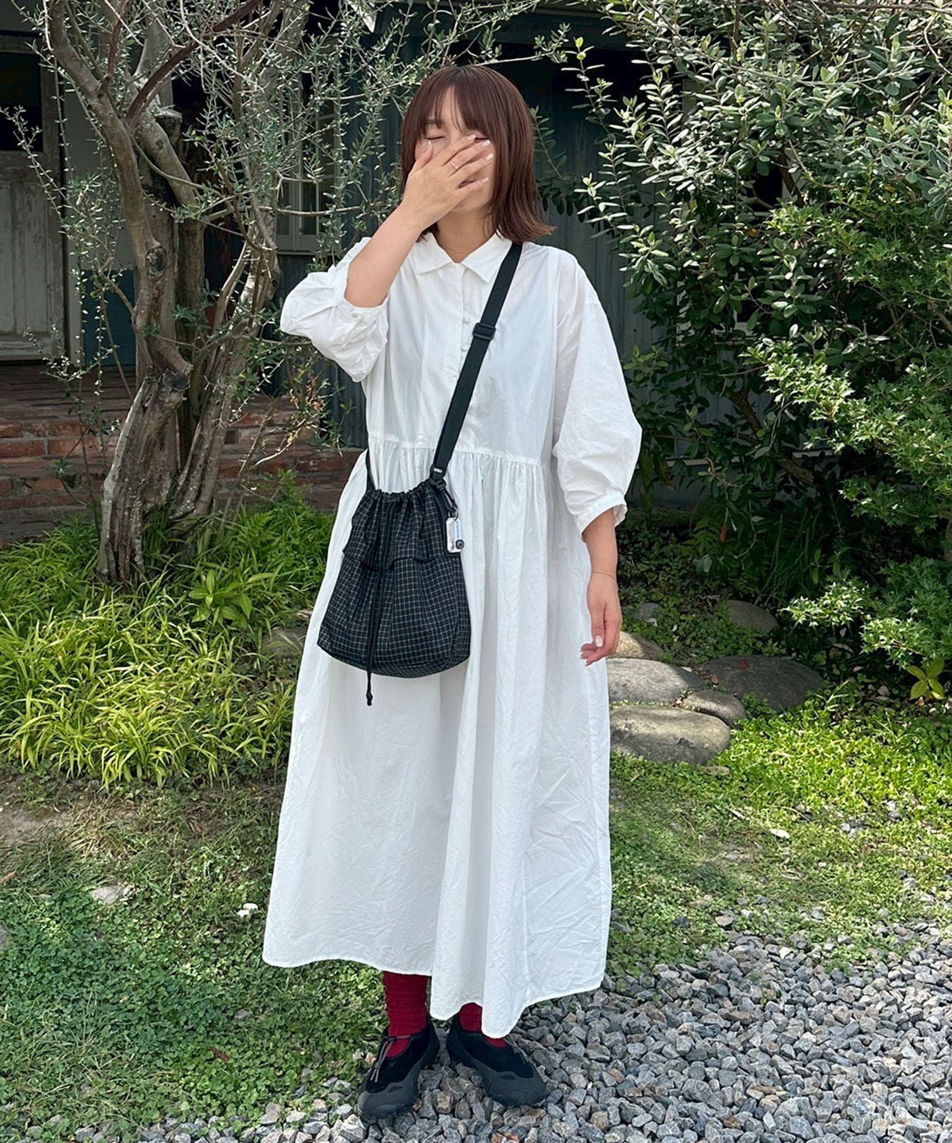 ブラックチェックショルダーバッグ画像