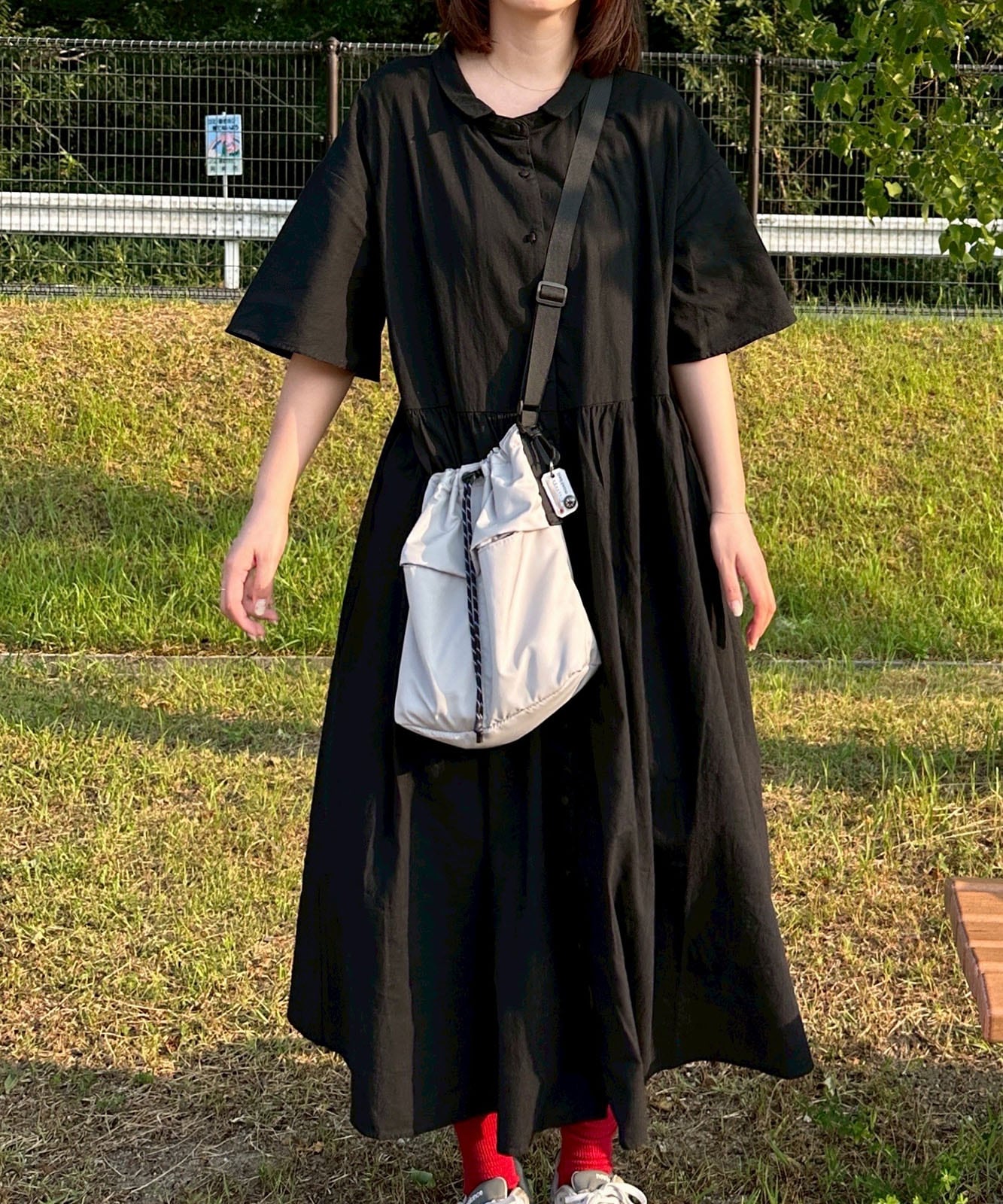 ブラックチェックショルダーバッグ画像