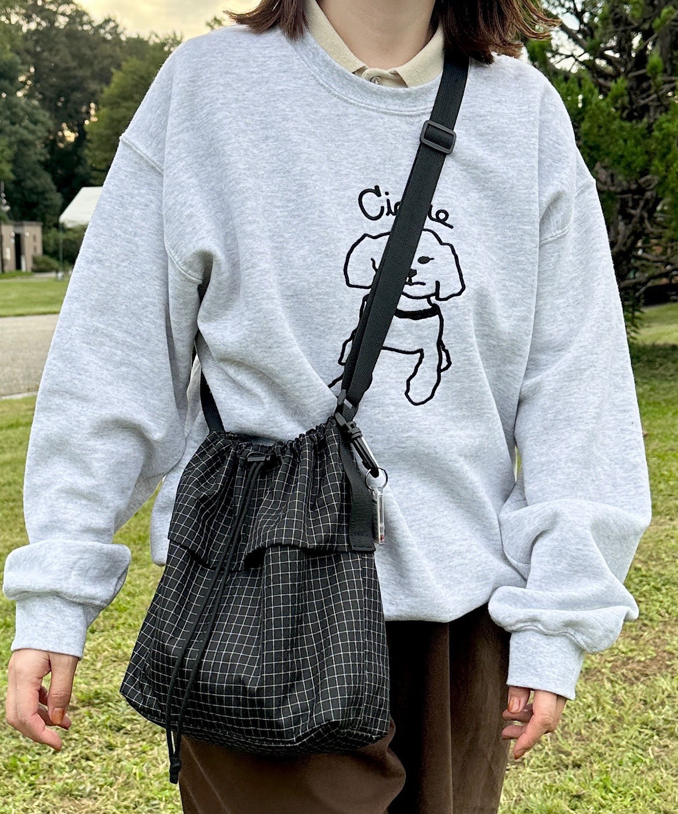 ブラックチェック(グラフチェック)ショルダーバッグ画像