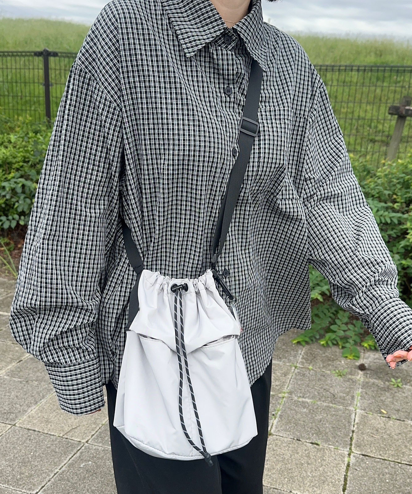 ブラックチェック(グラフチェック)ショルダーバッグ画像