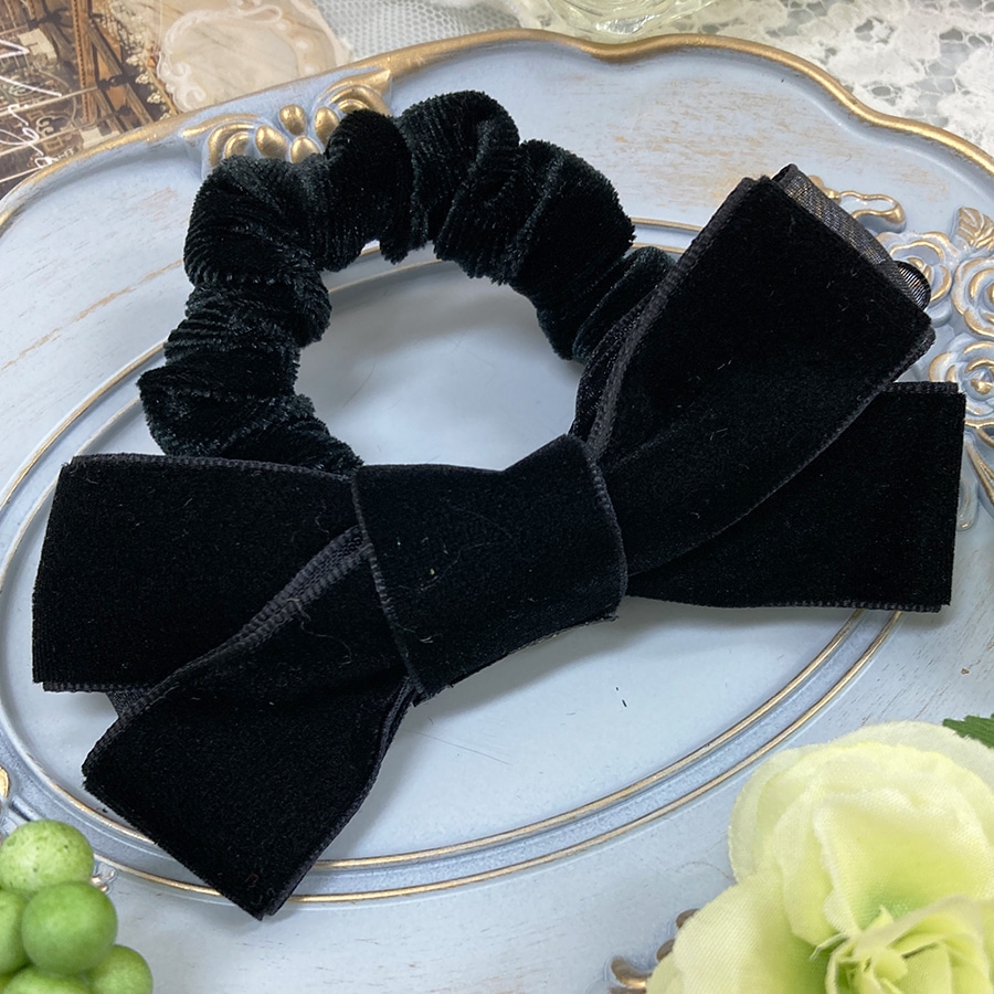 ベロアとオーガンジーのダブルリボンヘアゴム har-010-1 | ヘア