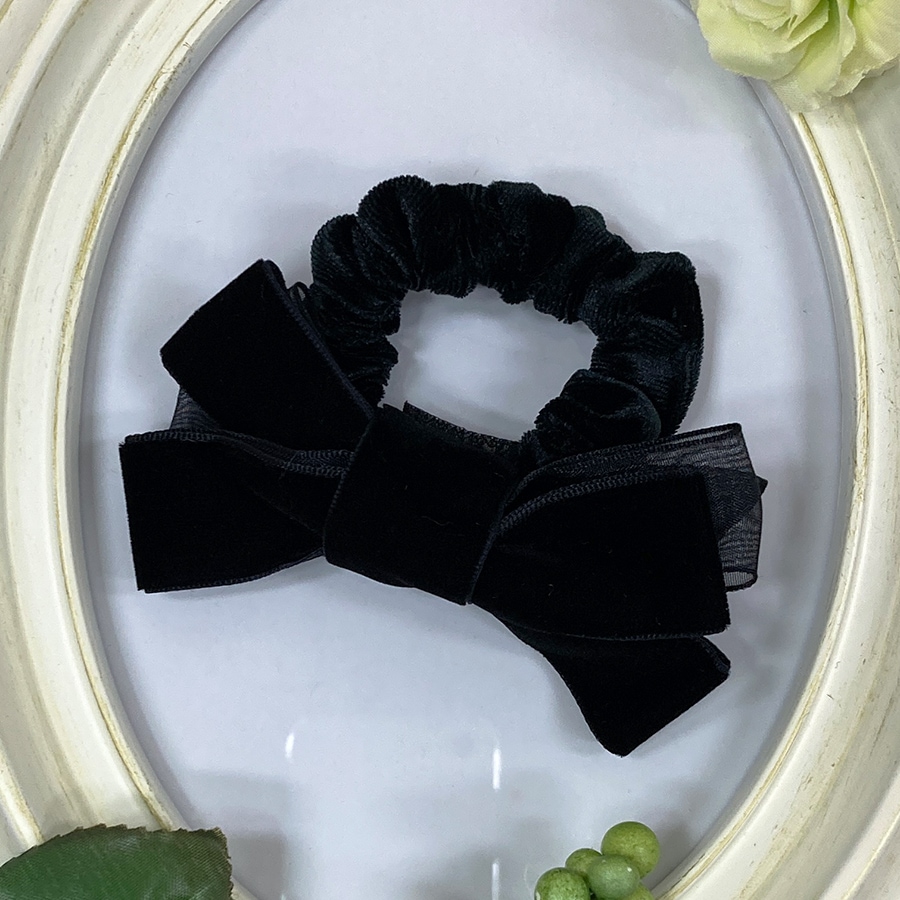 ベロアとオーガンジーのダブルリボンヘアゴム har-010-1 | ヘア