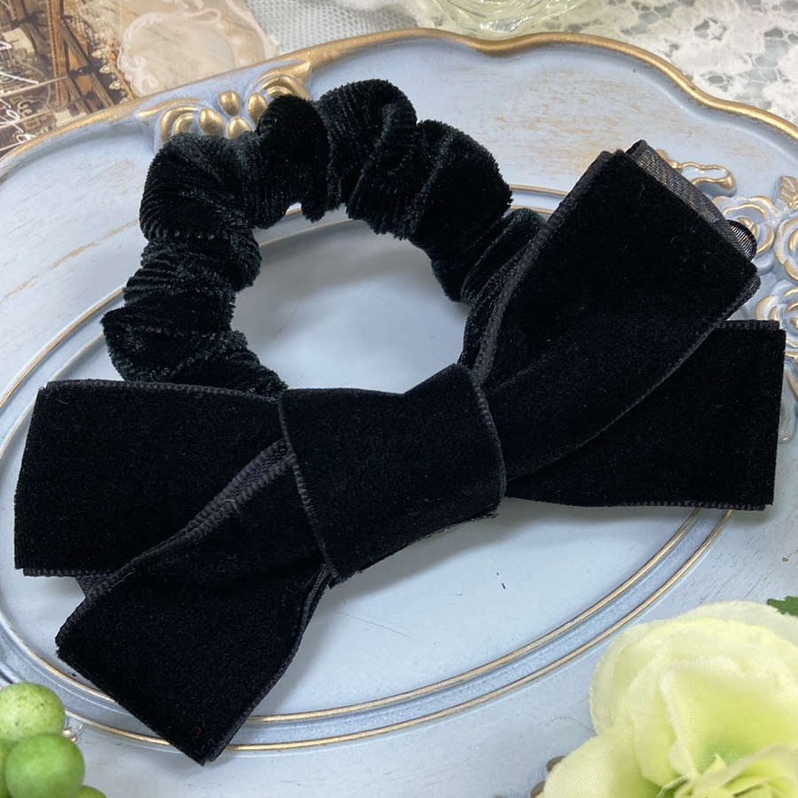 ベロアとオーガンジーのダブルリボンヘアゴム har-010-1 | ヘア