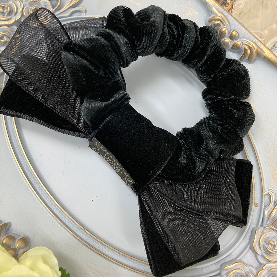 ベロアとオーガンジーのダブルリボンヘアゴム har-010-1 | ヘア