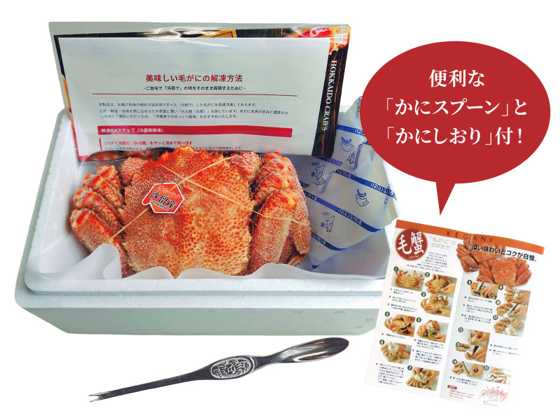 沙留産毛がに 梱包セット一式（発泡スチロール箱・保冷剤・かにスプーン・解凍のしおり・さばき方）