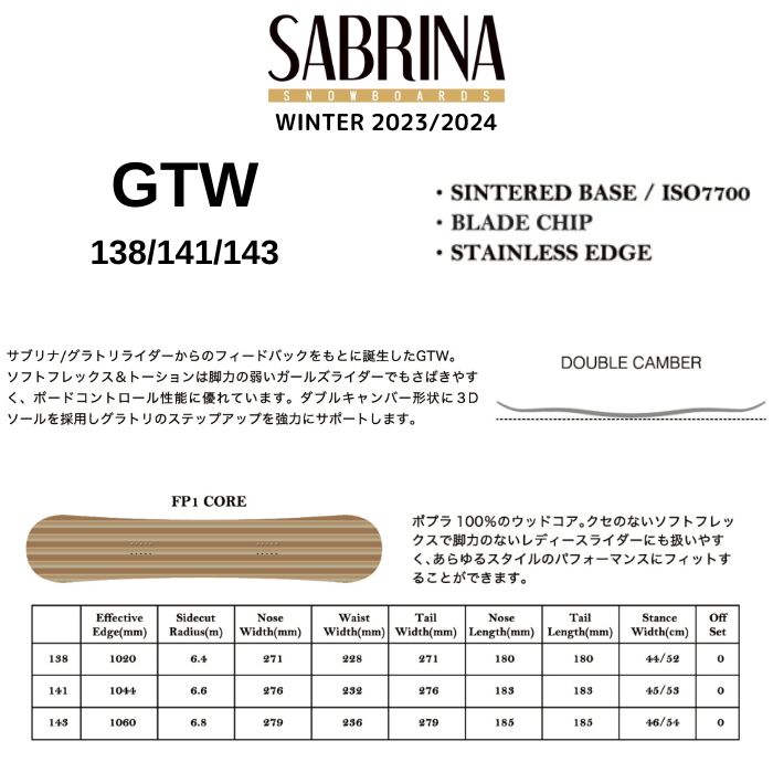 23-24 SABRINA サブリナ GTW 138/141/143 ダブルキャンバー