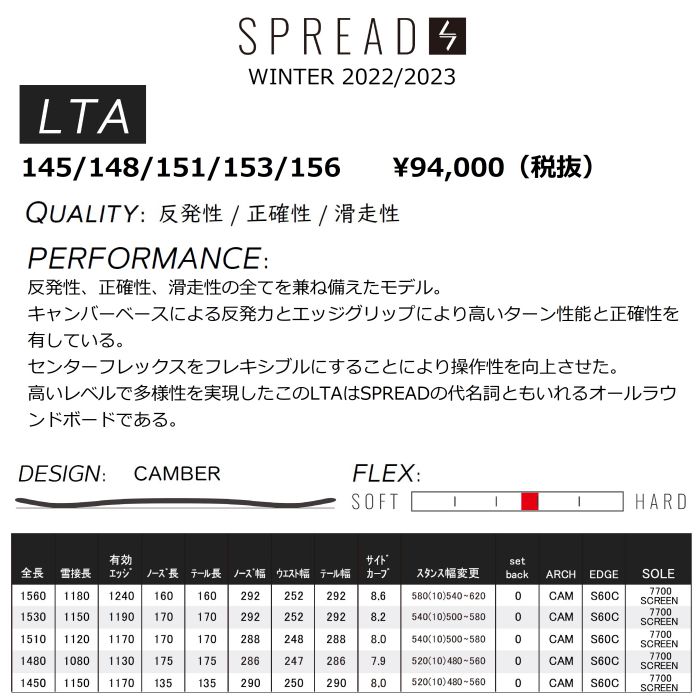 ◇在庫限り◇ SPREAD LTA 22-23 151cm 値下げしました thecarestaff.com