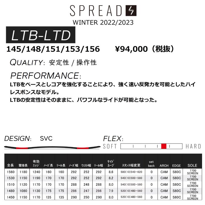 21-22 SPREAD スプレッド LTB-LTD 148/151/153/156 SVC 可変キャンバー