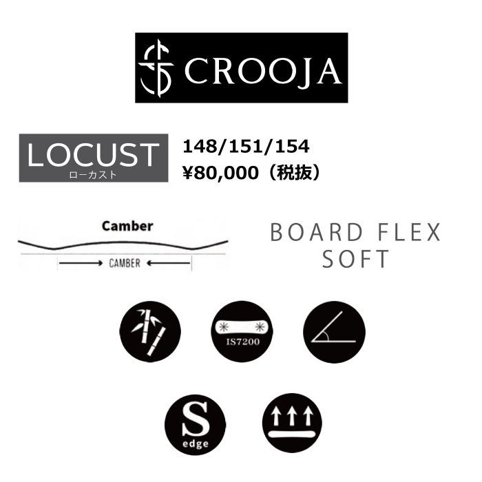 22-23 CROOJA クロージャ LOCUST ローカスト 148/151/154 キャンバー ソフトフレックス 江端翔兵 中川智貴 スノーボード  板 グラウンドトリック グラトリ 正規品-スノーボード（キッズ）・サーフィンの専門店｜DREAMY