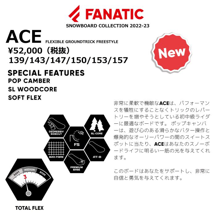 22-23 FANATIC ファナティック ACE ポップキャンバー ツインチップ ソフトフレックス フリースタイル オールマウンテン エース  スノーボード 板 2023 正規品-スノーボード（キッズ）・サーフィンの専門店｜DREAMY