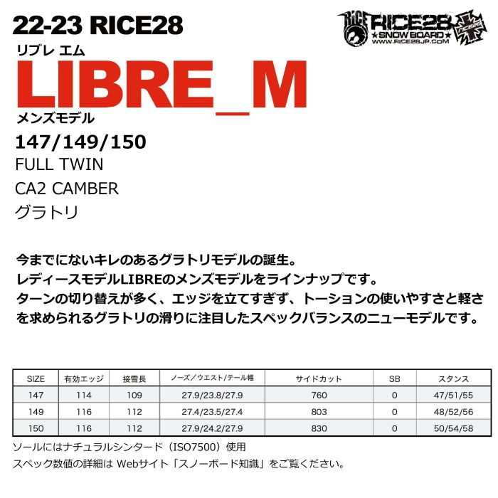 22-23 RICE28 ライス LIBRE_M フルツイン CA2キャンバー 148/149/150