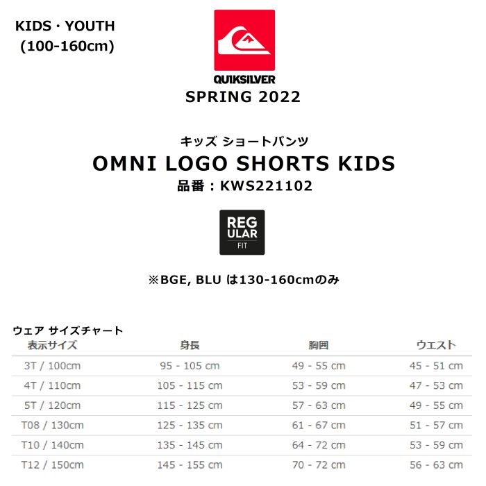 QUIKSILVER クイックシルバー OMNI LOGO SHORTS KIDS KWS221102 キッズ