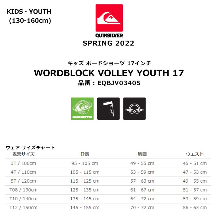 QUIKSILVER クイックシルバー WORDBLOCK VOLLEY YOUTH 17 EQBJV03405 キッズ ボードショーツ  130-160cm 17インチ丈 ウエストゴム ドローコード ロゴ 水着 正規品-スノーボード（キッズ）・サーフィンの専門店｜DREAMY