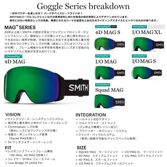 22-23 SMITH スミス GOGGLE Squad Olive 010273122 アジアンフィット