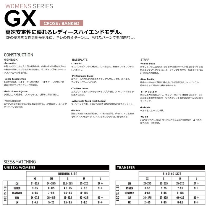 22-23 FLUX フラックス GX ウィメンズシリーズ ミディアムフレックス クロス バンクド レディース スノーボード バインディング  2023モデル 正規品-スノーボード（キッズ）・サーフィンの専門店｜DREAMY